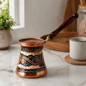 Handcrafted Pure Copper Turkish Coffee Pot Cezve Ibrik Wooden Handle <b>Arabic</b> Greek Coffee Maker Hammered Decorative <b>Tea</b> Pot 240ml - Product Image 3