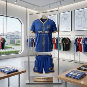 Modern Football Club Uniform Set Blue Jersey with Gold Trim and Matching Shorts <b>Performance</b> <b>Wear</b> for Training Matches and Sports - Product Image 6