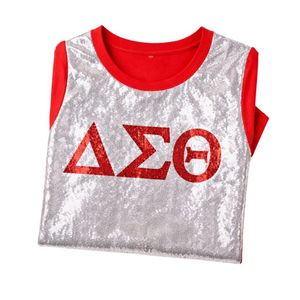 Maglietta Bianca con Paillettes Delta Sigma Theta per Donne Vestibilità Comoda Tessuto Premium Abbigliamento Casual per Confraternite Greche - Product Image 6