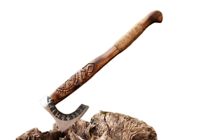 Hacha Vikinga Hecha a Mano Personalizada, Hoja de Acero Forjado, Mango de Madera con Diseño Tallado, para Uso en Supervivencia, con Funda de Cuero - Product Image 5