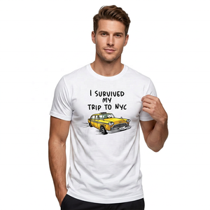 T-shirt à manches courtes pour hommes, col rond, coupe régulière, en jersey de coton, motif dessin animé Taxi, I Survived My Trip To NYC - Product Image 2
