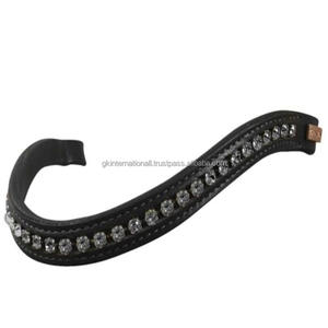 Nueva banda de ceja de caballo de cuero acolchado de canal vacío hecha a medida con incrustaciones de cristales redondos de marca diamante Bling cadena ceja banda - Product Image 4