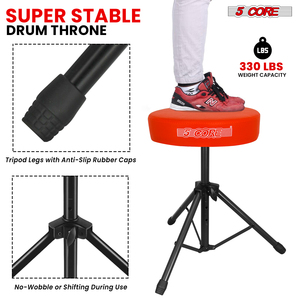 Taburete de Batería de 5 Núcleos Rojos con Asiento Acolchado de Espuma Viscoelástica de 3 Pulgadas de Grosor, Cómodo, Capacidad de 330 Libras, Ajustable - Product Image 6