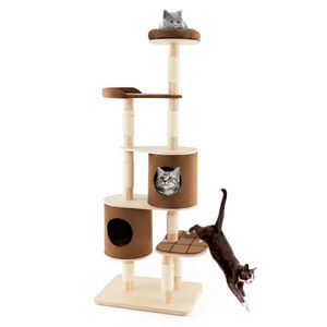 Albero di gatto in legno a 6 livelli con 2 piattaforme di condomini rimovibili e Scratcher di gatto - Product Image 3