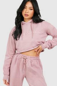 Sweat à capuche court en molleton 100 % coton pour femme, ourlet brut, hiver, logo personnalisé, broderie vieillie, écologique, respirant, vente en gros - Product Image 3