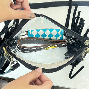 กระเป๋าถือแบบสะพายข้างใส PVC ดีไซน์หรูหรา หนังแกะสลักลายสไตล์ตะวันตก กระเป๋าสะพายไหล่ใส ได้รับการรับรองสำหรับใช้ในสนามกีฬา - Product Image 6