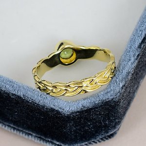 Solid 925 Sterling Silver Round Gemstone <b>Nature</b> <b>Inspired</b> Peridot <b>Ring</b> Gold Plated Vintage Leaf Vine Band <b>Engagement</b> <b>Ring</b> - Product Image 4