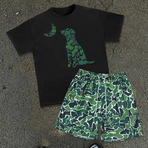 Men Urban Summer Fashion T Shirt and Shorts <b>Set</b> Breathable Cotton Casual Streetwear Two Piece Sportswear Clothing - Product Image 1