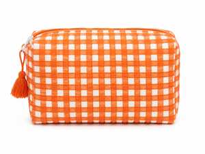 Pochette de voyage portable en coton écologique imperméable à motif pompons orange et blanc, taille moyenne, fermeture éclair, simple - Product Image 2