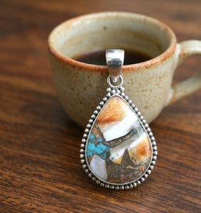 Pendentif en turquoise cuivrée naturelle en forme de poire, argent sterling 925 plaqué or rose et or jaune, bijoux vintage faits à la main - Product Image 4