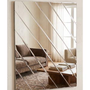 Modern Rectangular <b>Wall</b> <b>Mirror</b> 24" x 32" Inch | Stylish Diagonal Line Design Frameless Glass <b>Mirror</b> | Decorative <b>Wall</b> <b>Mirror</b> - Product Image 1