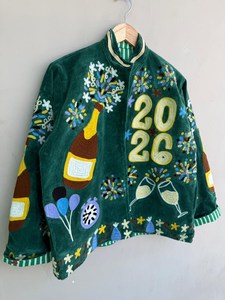 Chaqueta de terciopelo verde audaz y hermosa para despedida de soltera, estilo bohemio hippie, abrigo de diseño único bordado, prenda exterior unisex - Product Image 4