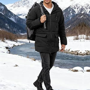 Abrigo Largo de Invierno para Hombre, Chaqueta Acolchada con Capucha, Chaqueta Impermeable, Gruesa y Acolchada, Chaqueta Parka Aislante para Clima Frío - Product Image 6