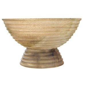 Cuenco de Pedestal de Madera Acanalado Concéntrico Estilo Japandi – Recipiente Minimalista de Grano Natural para Frutas y Objetos Pequeños - Product Image 2