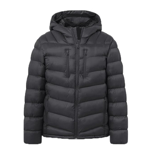 Veste matelassée à capuche noire pour homme, rembourrée de duvet, coupe-vent, fermeture éclair, vêtements d'hiver décontractés, coupe régulière - Product Image 3