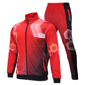 Ensemble de survêtement personnalisé pour hommes en polyester, vêtements de sport, survêtement de jogging, veste zippée à imprimé hexagonal dégradé, pantalon de jogging, vente en gros - Product Image 1