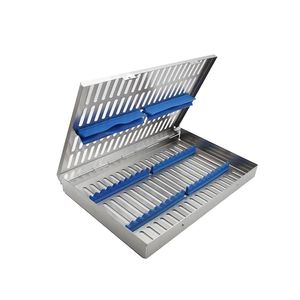 Caja de Esterilización Dental Compacta, Bandeja de Acero Inoxidable para Herramientas Quirúrgicas con Inserciones de Silicona Azul - Product Image 1