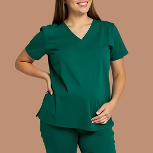 Conjunto de Uniforme Médico para Mujer, Talla XL, Top Cruzado con Pantalón Recto, Panel de Punto Acanalado Suave, para Enfermeras y Doctoras en Hospitales - Product Image 6