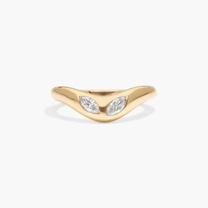 Curved <b>Dome</b> Two Stone <b>Ring</b> With 0.20 CTW Marquise Cut Lab-Grown Diamonds In White Gold - Product Image 1