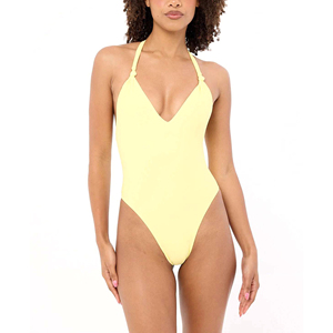 Custom Women One Piece Swimsuit Deep V Neck Backless Monokini Swimwear Solid Color Beachwear OEM ODM - Product Image 2