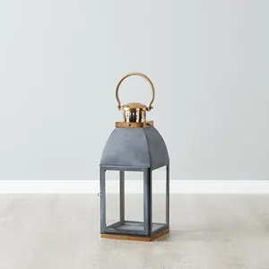 Premium Handmade Metal Candle Holder Global B2B Wholesale Export SupplierMatte Gray Iron <b>Lantern</b> with <b>Brass</b> Accents for Home - Product Image 1