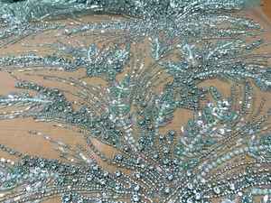 Tela de Tul Suave con Lentejuelas y Cuentas Bordadas a Mano, con Pedrería Pesada, para Vestidos de Alta Costura, Venta al Por Mayor - Product Image 3