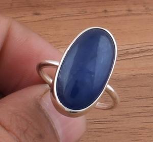 แหวนเงินแท้ฝังพลอยหยกสีน้ำเงินธรรมชาติ งานแฮนด์เมด สำหรับผู้หญิง ของขวัญสุดพิเศษ - Product Image 1