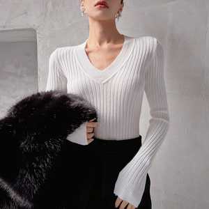 Women's Halter Neck Ribbed Knit Pullover Long Sleeve Solid White Canvas <b>Top</b> Elegant Style Autumn Wear Eco-Friendly - Product Image 5
