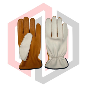 Guantes de Trabajo de Cuero Blanco y Marrón para Conductor, Palma de Cuero de Vaca de Grano Completo, Dorso de Cuero Dividido, Antideslizantes, Sin Silicona, Anticorte, Antiestáticos - Product Image 1