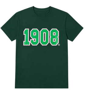 Camiseta Verde 1908 para Mujer, Estampado Gráfico Clásico, Cuello Redondo, Manga Corta, Estilo Casual Inspirado en la Hermandad - Product Image 1