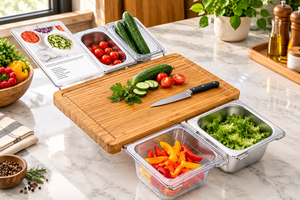 Planche à découper multifonctionnelle en bambou Daystar Trade avec récipients de préparation alimentaire en acier inoxydable et plateaux de rangement pour légumes pour kit - Product Image 3