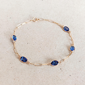 Trendy Natural Blue Sapphire <b>Gemstone</b> Bezel 925 Silver 18k Gold Plated Chain Adjustable Wedding Party Gift Women Charm <b>Bracelet</b> - Product Image 1