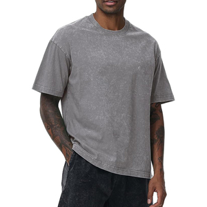 Oversized Blue Cotton <b>T</b>-<b>Shirt</b> Men's Casual Short Sleeve O-Neck Solid Color Jersey Knitted Plain Dyed Fit - Product Image 6