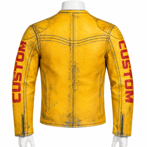 Blouson aviateur en cuir marron pour homme, col rabattu, fermeture éclair sur le devant, deux poches, coupe ajustée, manches classiques, hiver, éco-responsable, décontracté - Product Image 2