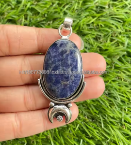 Colgante de piedras preciosas de sodalita más vendido, colgante de bisel de plata de ley chapado en rodio para collar de joyería - Product Image 6