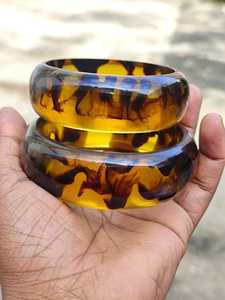 Juego de Brazaletes de Resina Vintage, Diseño de Concha de Tortuga Amarillo Marrón, Acrílico Lucite, Joyería de Moda Unisex - Product Image 1