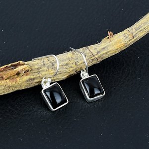 Elegant Women's 925 Sterling <b>Silver</b> Black Onyx Bohemian Style <b>Dangle</b> <b>Earrings</b> Octagon Shape for Weddings Parties Jewelry - Product Image 3