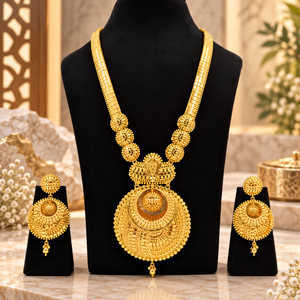 Conjunto de Collar y Pendientes de Cobre y Latón Majestic, Baño de Oro 24K, Colgante Redondo, Joyería Nupcial India, Regalos para Mujer - Product Image 1