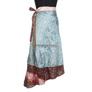 Faldas Indias Bohemias Multicolor, Vestido Mágico de 2 Capas Reversible, Sari de Seda Mágica, Falda Larga Envolvente, Sari de Seda Vintage de Longitud Larga - Product Image 3