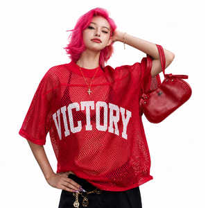 T-shirt de sport unisexe personnalisé Victory surdimensionné en maille respirante style streetwear hip-hop - Product Image 3