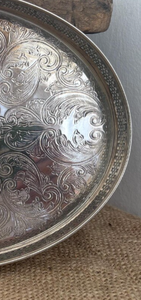 Vintage Silver Plated Oval Gallery Tray Pierced Reticulated Edge Engraved Acanthus Scrollwork Base Platter for <b>Home</b> & Hotel Deco - Product Image 3