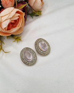 Designer Oval Stone <b>Crystal</b> <b>Stud</b> <b>Earrings</b> Ethnic Antique Gold Plated Fashion Indo Western Party Wear Jewelry For Women Wholesale - Product Image 3
