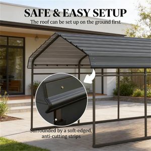 Tettoia in Metallo Grigio Scuro per Auto, Protezione da Sole e Pioggia per Garage e Parcheggi - Product Image 6