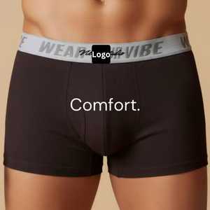 Calzoncillos bóxer de algodón transpirable sin costuras con textura acanalada suave para hombre, estilo trunk, con logotipo personalizado y cintura elástica - Product Image 1