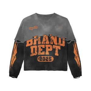 100% cotton T-shirt for men loose fit printed Mens Double Layer T Shirt Cotton Blend Contrast Panel Distressed Print Custom <b>Logo</b> - Product Image 4