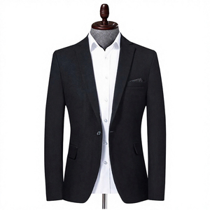 Blazer de Hombre de Un Solo Pecho con Cuello de Solapa, Chaqueta de Traje de Poliéster Antiarrugas, Estilo Británico, Largo Regular - Product Image 2