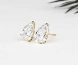 IGI Lab Diamond Tear <b>Drop</b> Studs Earrings Martiny 3-Prongs Studs Earrings, Diamond Stud Earring Pear Cut Diamond Dainty Earrings - Product Image 3