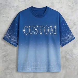 T-shirt pour homme en coton 100% respirant, couleur unie personnalisée, design tendance, logo personnalisé avec strass, vêtements décontractés de haute qualité - Product Image 6