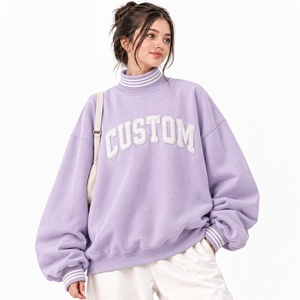 Sudadera rosa oversize de cuello alto para mujer, con hombros caídos, manga larga, de punto, con letras en la parte delantera, informal, para otoño. - Product Image 3
