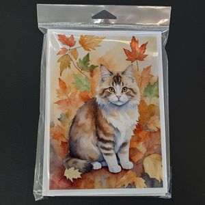 Gato Ragamuffin en hojas de otoño caprichoso tamaño A7 5x7 tarjetas de notas en blanco Paquete de 8 con sobres para saludos y notas - Product Image 3